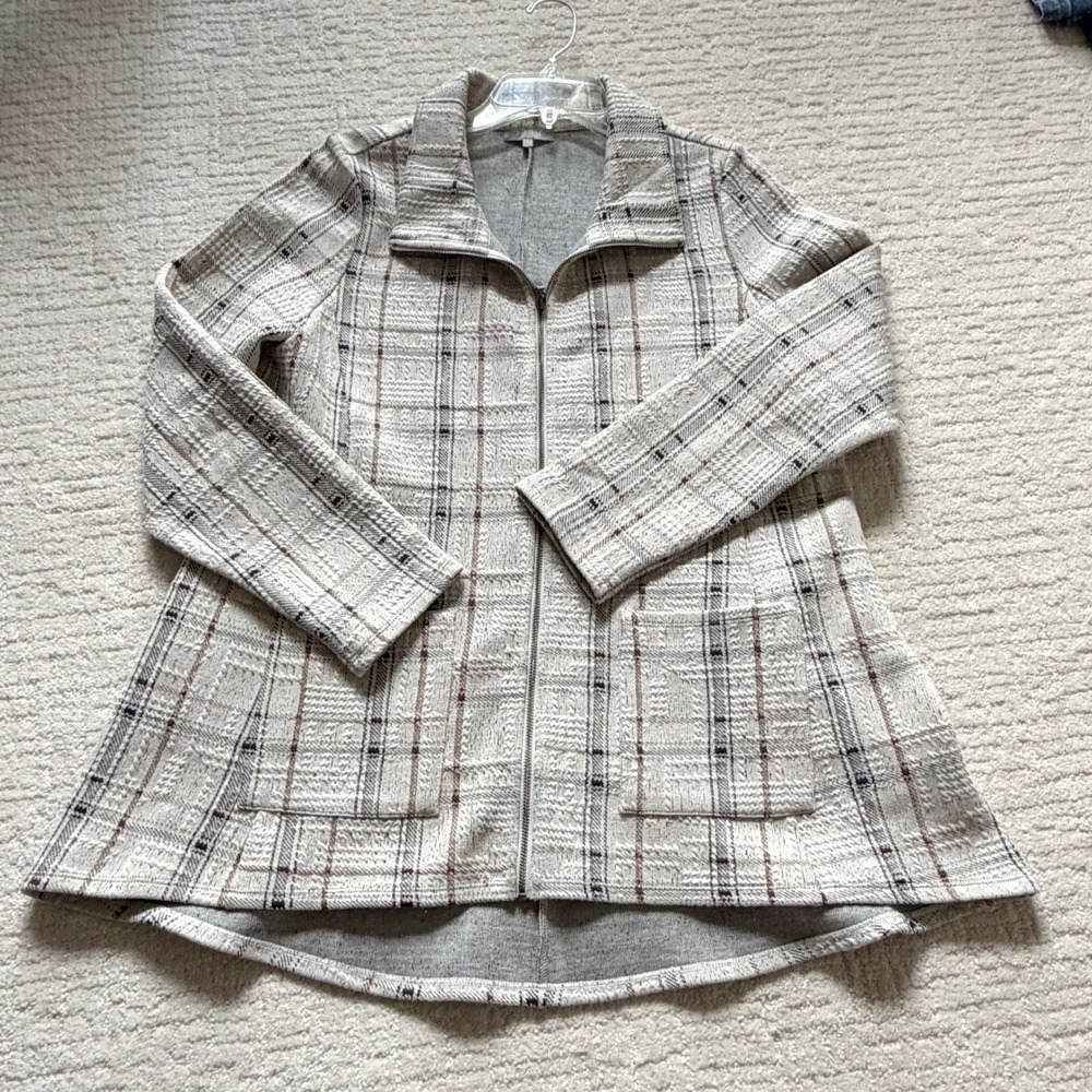 Habitat Clothes to Live In Cream Black Brown Plaid Zip Up Jacket Fall Casual S